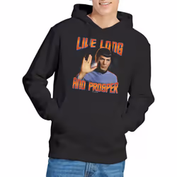 Star Trek Mens Original Live Long and Prosper Hoodie - XXL, Black