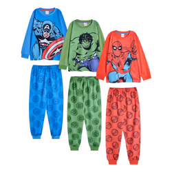 Marvel Avengers Boys Spiderman, Hulk, Captain America Long-Sleeved Long Pyjama Set (Pack of 3) - 6-7 Years, Multicoloured