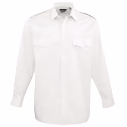 Premier Mens Long Sleeve Pilot Plain Work Shirt - 23in, White