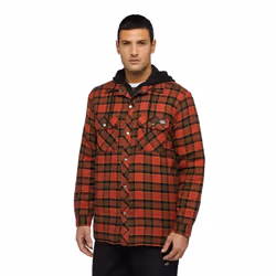Dickies Mens Flannel Hooded Shirt - XXL, Red Ochre