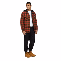 Dickies Mens Flannel Hooded Shirt - XXL, Red Ochre