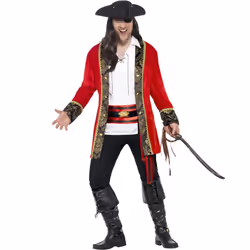 Smiffys Mens Curves Pirate Captain Costume Set - XXL, Red/White/Black