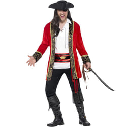 Smiffys Mens Curves Pirate Captain Costume Set - XXL, Red/White/Black