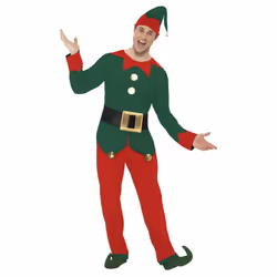 Smiffys Mens Elf Christmas Costume Set - L, Red/Green