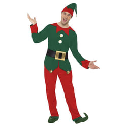 Smiffys Mens Elf Christmas Costume Set - L, Red/Green