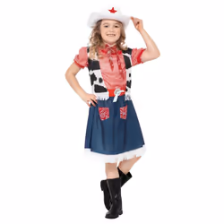 Smiffys Girls Sweetie Cowgirl Costume Set - 7-9 Years, Blue/Red