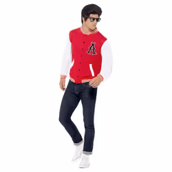 Smiffys Unisex Adult 50s Jock Letterman Varsity Jacket - L, Red/White