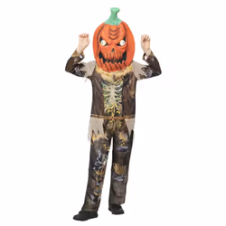 Smiffys Childrens/Kids Pumpkin Scarecrow Reaper Costume Set - 7-9 Years, Brown/Black/Orange