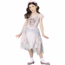 Smiffys Girls Ghost Bride Ghost Bride Vintage Costume Set - 7-9 Years, Pink