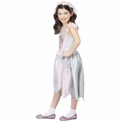 Smiffys Girls Ghost Bride Ghost Bride Vintage Costume Set - 7-9 Years, Pink