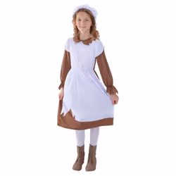 Smiffys Girls Poor Victorian Maid Costume Set - 10-12 Years, White/Brown