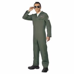 Smiffys Mens Aviator Costume Jumpsuit - XL, Green