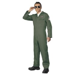 Smiffys Mens Aviator Costume Jumpsuit - XL, Green