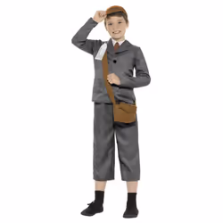 Smiffys Boys WW2 Evacuee Costume Set - 10-12 Years, Grey