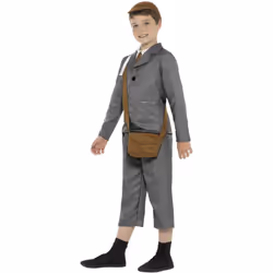 Smiffys Boys WW2 Evacuee Costume Set - 10-12 Years, Grey