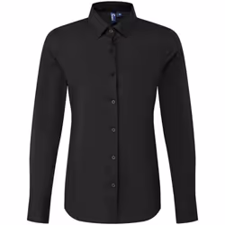 Premier Womens/Ladies Recyclight Poplin Long-Sleeved Shirt - L, Black
