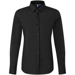Premier Womens/Ladies Recyclight Poplin Long-Sleeved Shirt - L, Black