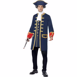 Smiffys Mens Pirate Commander Costume Set - M, Blue/Gold