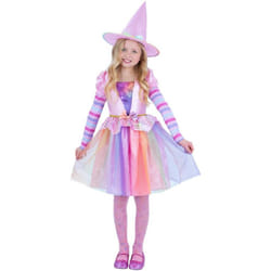 Smiffys Girls Pastel Rainbow Halloween Witch Costume - 7-9 Years, Multicoloured