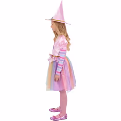 Smiffys Girls Pastel Rainbow Halloween Witch Costume - 7-9 Years, Multicoloured