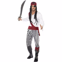 Smiffys Mens Pirate Costume - M, Black/White/Red