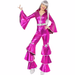 Smiffys Womens/Ladies 70s Dancing Dream Costume Jumpsuit - M, Pink/Silver