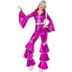 Smiffys Womens/Ladies 70s Dancing Dream Costume Jumpsuit - M, Pink/Silver