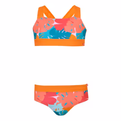 Regatta Girls Dakaria III Tropical Leaves Bikini Set - 13 Years, Orange/Blue/Pink