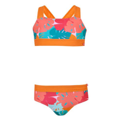 Regatta Girls Dakaria III Tropical Leaves Bikini Set - 13 Years, Orange/Blue/Pink