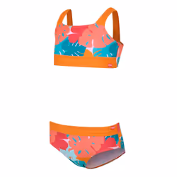 Regatta Girls Dakaria III Tropical Leaves Bikini Set - 13 Years, Orange/Blue/Pink