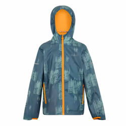 Regatta Childrens/Kids Lever II Printed Waterproof Jacket - 14 Years, Stormy Weather/Glacier/Bright Marigold
