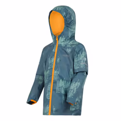 Regatta Childrens/Kids Lever II Printed Waterproof Jacket - 14 Years, Stormy Weather/Glacier/Bright Marigold