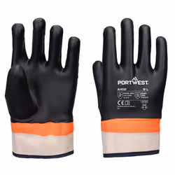 Portwest Unisex Adult A402 Double Dipped PVC Sandy Gripped Safety Gloves - L, Black/Orange