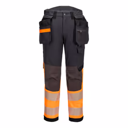 Portwest Mens EV4 Stretch Hi-Vis Detachable Holster Pocket Trousers - 46T, Orange/Metal Grey