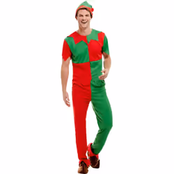 Smiffys Unisex Adult Elf Costume Set - XL, Green/Red