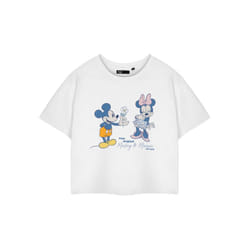 Disney Womens/Ladies True Original Mickey & Minnie Mouse Short-Sleeved Crop T-Shirt - S, White