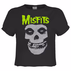 Amplified Womens/Ladies Skull Misfits Neon Crop T-Shirt - S, Charcoal