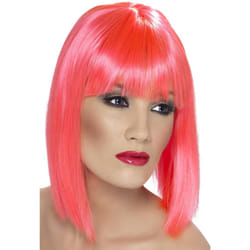 Smiffys Glam Wig - One Size, Neon Pink