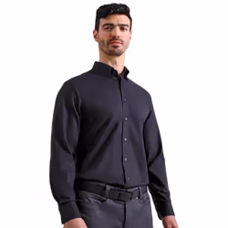 Premier Mens Supreme Oxford Long-Sleeved Formal Shirt - XS, Black