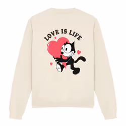 Felix The Cat Unisex Adult Love Is Life Sweatshirt - XXL, Natural