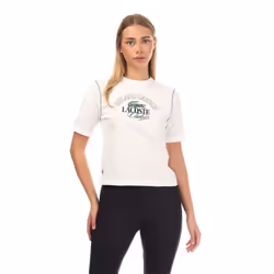 Lacoste Womens/Ladies Roland-Garros Edition Cotton Relaxed Fit T-Shirt - 6 UK, Cream