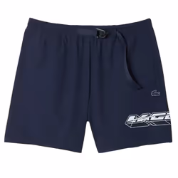 Lacoste Mens Stripe Quick Dry Logo Swimming Trunks - M, Blue