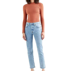Levis Womens/Ladies 501 Leather Patch Cropped Jeans - 26S, Light Blue
