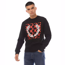 Fred Perry Mens Cross Stitch Crew Neck Sweatshirt - XS, Black