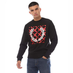 Fred Perry Mens Cross Stitch Crew Neck Sweatshirt - XS, Black
