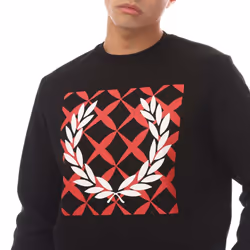 Fred Perry Mens Cross Stitch Crew Neck Sweatshirt - XS, Black