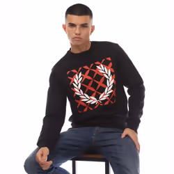 Fred Perry Mens Cross Stitch Crew Neck Sweatshirt - XS, Black