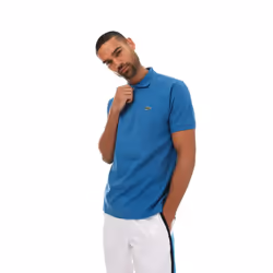 Lacoste Mens Ribbed Collar Short-Sleeved Polo Shirt - S, Blue