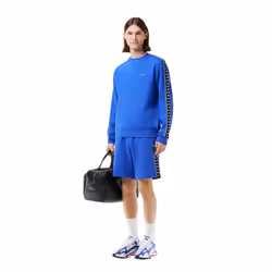 Lacoste Mens Logo Strip Crew Neck Sweatshirt - XS, Blue