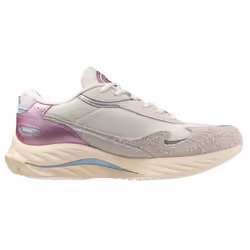 Mizuno Mens Wave Rider Beta Sportstyle Suede Trainers - 7 UK, White Sand/Gold/Sky Blue